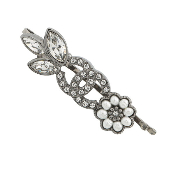 Chanel Hairpin Coco Mark Flower Rhinestone Faux Pearl B22 K CHANEL Hair Clip